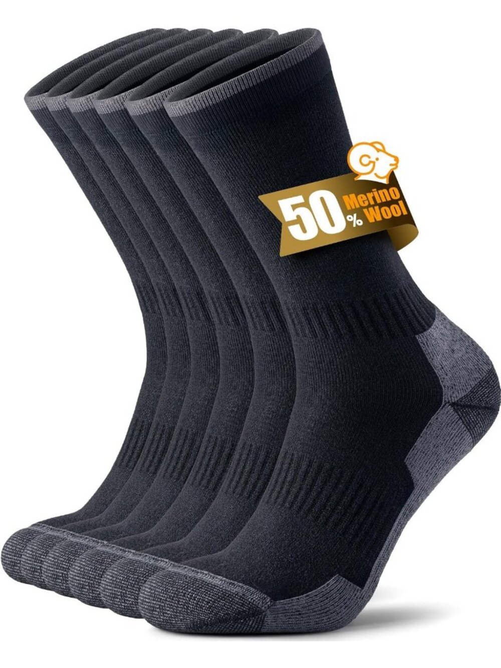 Cozy Merino Wool Hiking Socks for Men & Women, Seamless Toe, Cushioned - 3 Pairs